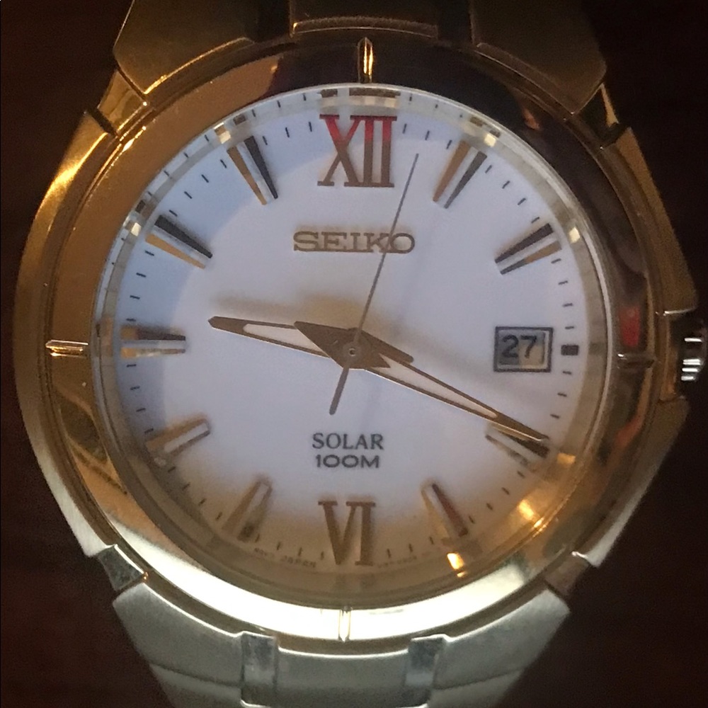 Seiko Solar Power Gold Tone Stainless Steel Watch